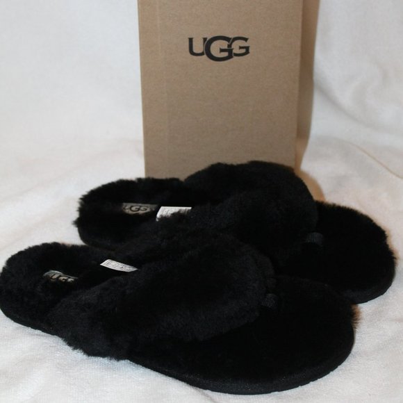 NIB UGG FUR FLIP FLOP‎ SANDALS SLIPPERS BLACK - Picture 4 of 10